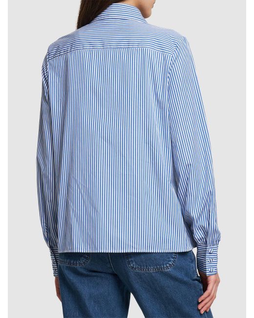 Etro Blue Striped Cotton Poplin Shirt W/logo
