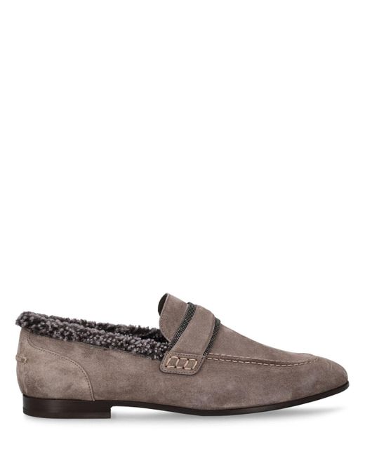 Brunello Cucinelli Brown 10Mm Suede & Shearling Loafers