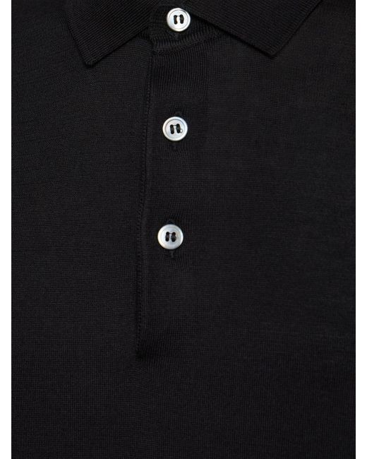 Tagliatore Black Pablo Silk & Cotton Long Sleeved Polo for men