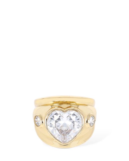 Timeless Pearly Metallic Heart Crystal Thick Ring