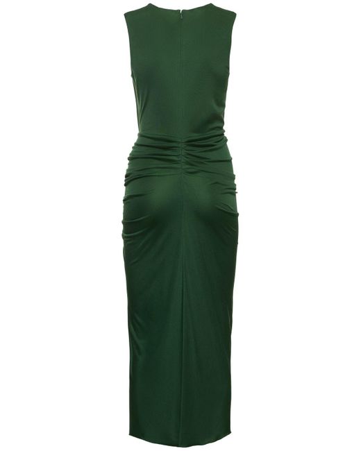 Costarellos Green Triss Ruched Jersey Midi Dress