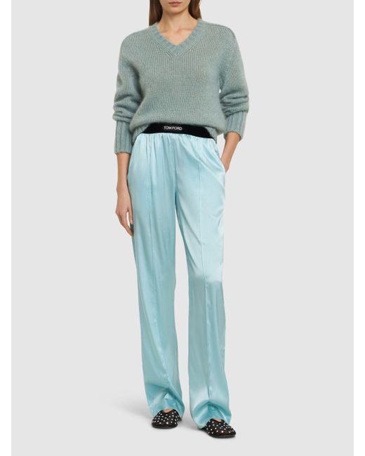 Tom Ford Blue Silk Satin Pajama Pants