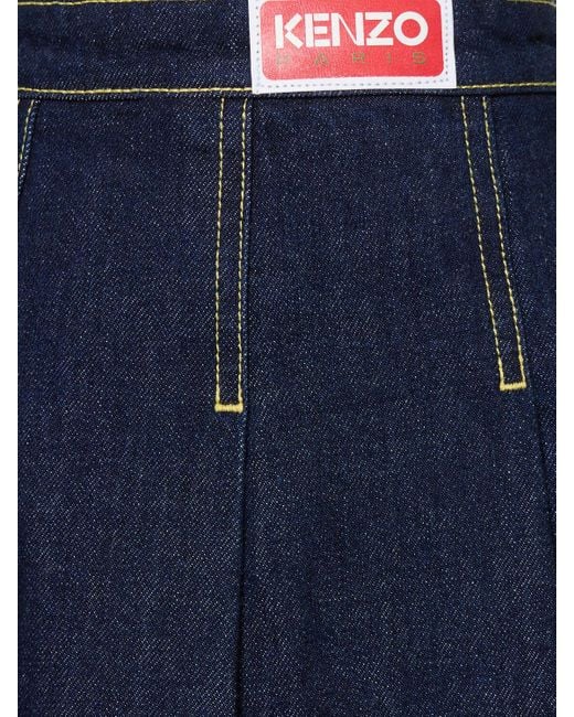 Minifalda plisada de denim de algodón KENZO de color Blue