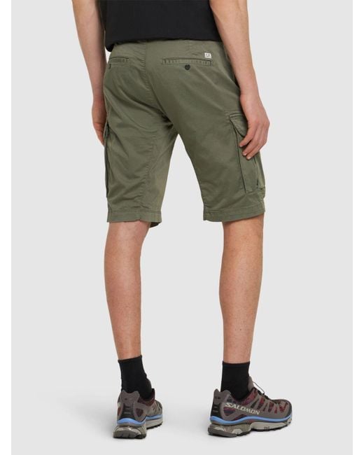 C P Company Green Stretch Cotton Cargo Shorts for men