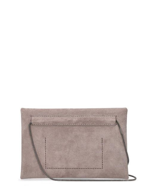Brunello Cucinelli Gray Soft Velour Leather Clutch Bag