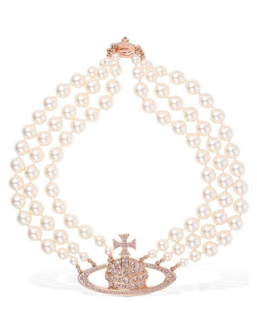 Vivienne Westwood Three Row Faux Pearl Bas Relief Choker in Natural - Lyst