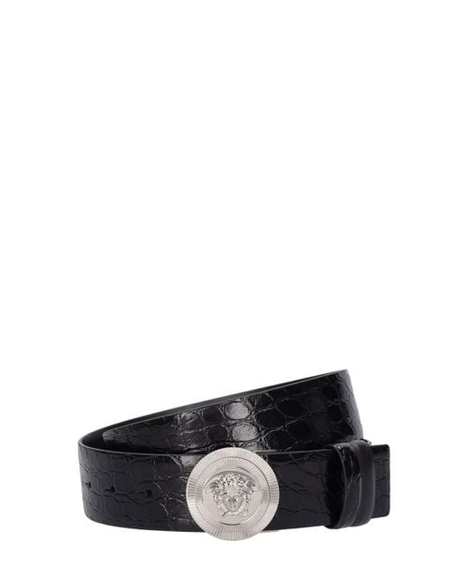 Versace 4cm Reversible Croc Embossed Belt in Black für Herren