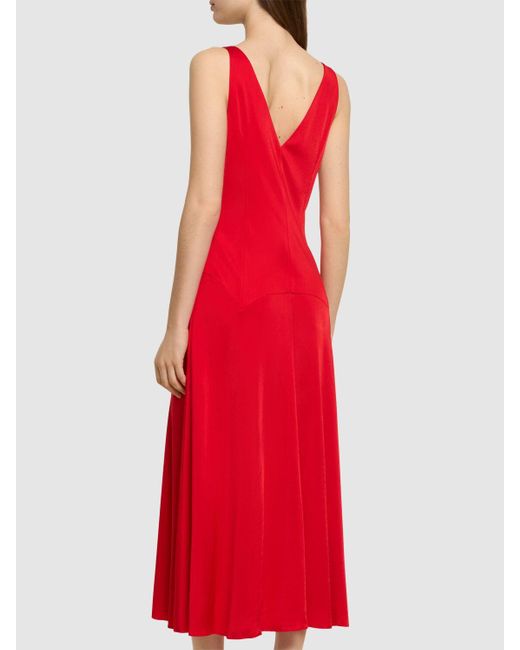 Lanvin Red Embellished Satin Midi Dress