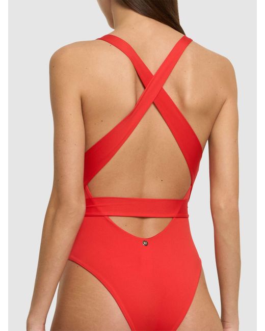 Max Mara Red Cristel Jersey V Neck One Piece Swimsuit