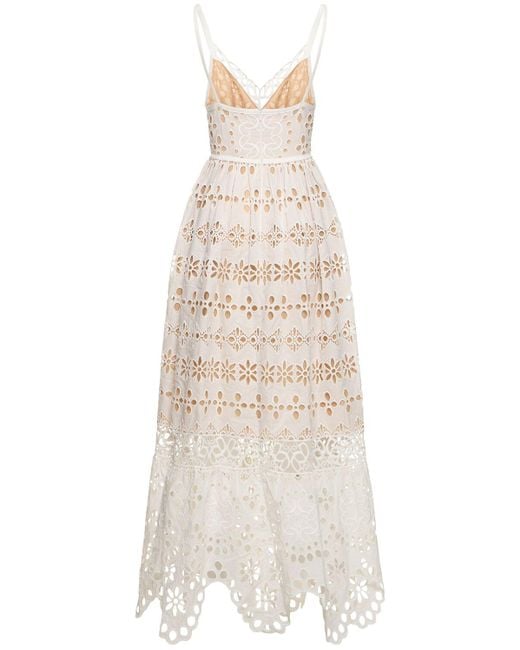 Elie Saab White Embroidered Cotton & Silk Long Dress