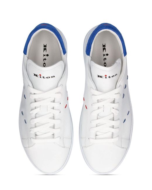 Kiton White Leather Low Top Sneakers for men
