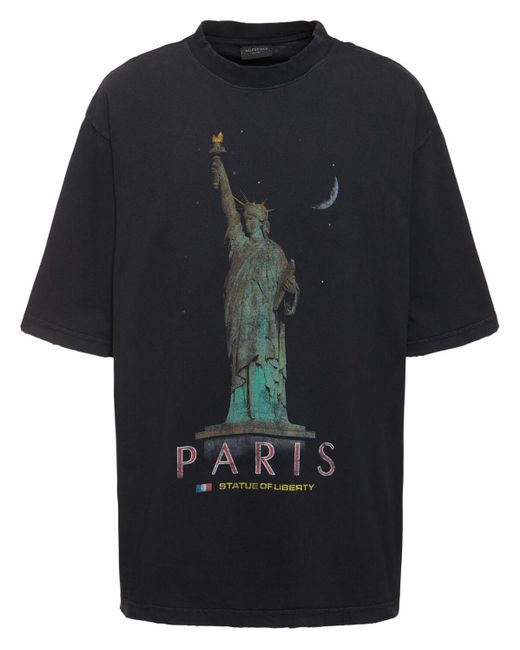 Balenciaga Black Paris Liberty Cotton T-shirt for men