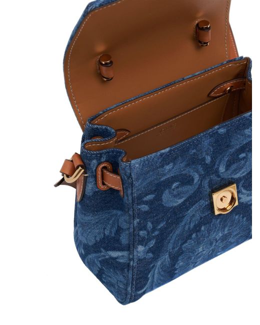 Versace Blue Small Medusa Denim Top Handle Bag
