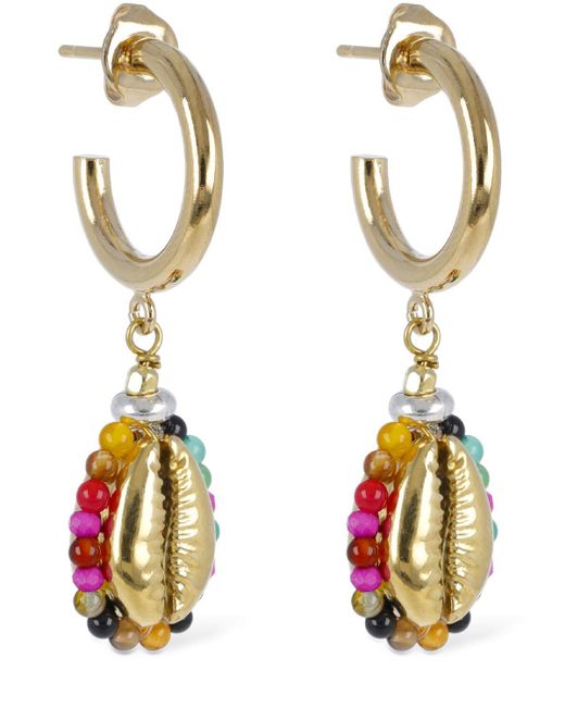 Isabel Marant Metallic Be Free Stone Bead Hoop Earrings