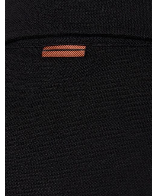 Zegna Black Cotton Piquet Short Sleeve Polo for men
