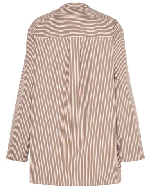 Max Mara Pink Rondine Striped Cotton Collarless Shirt