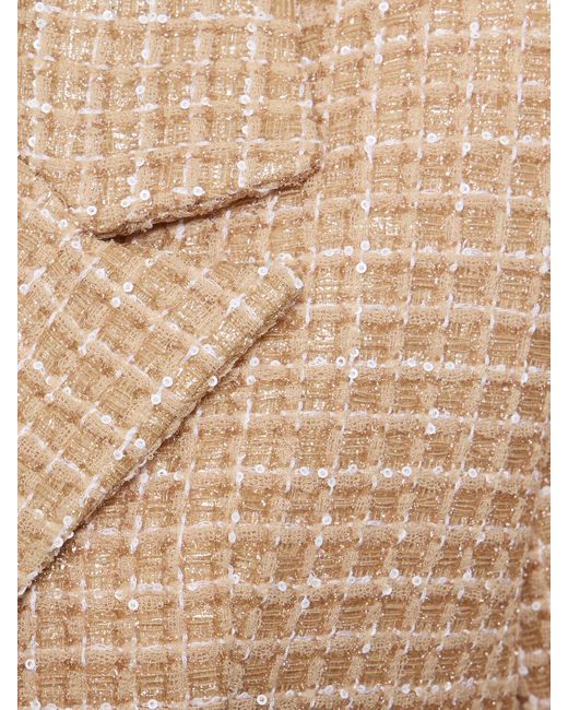 Alessandra Rich Natural Sequined Tweed Cropped Boxy Jacket