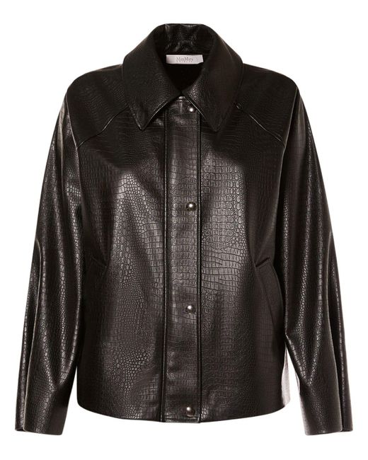 Max Mara Black Nepal Embossed Faux Leather Shirt Jacket