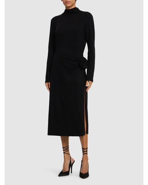 Robe courte drapée en maille de soie et laine Magda Butrym en coloris Black