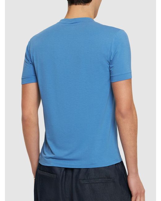 Giorgio Armani Bedrucktes T-shirt Aus Viskosejersey in Blue für Herren