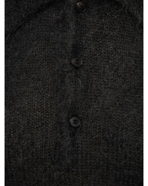 Auralee Black Brushed Mohair & Wool Knit Polo