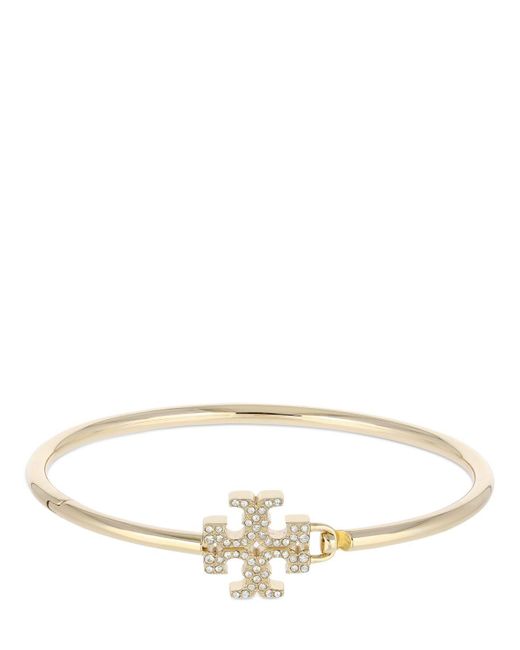 Tory Burch Natural Eleanor Crystal Pavé Hinged Cuff