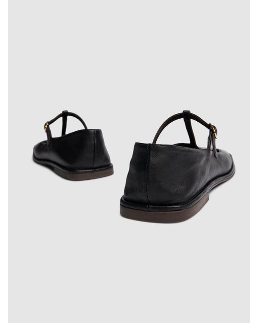 The Row Black Square T-Strap Leather Sandals
