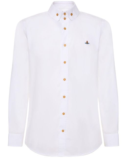 Vivienne Westwood Blue Logo Embroidery Cotton Poplin Shirt for men