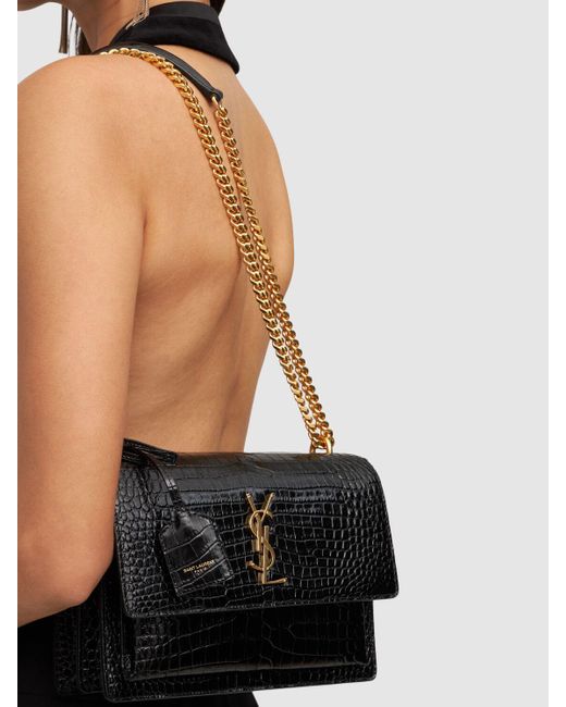 Saint Laurent Medium Sunset Croc Embossed Leather Bag in Black Lyst UK