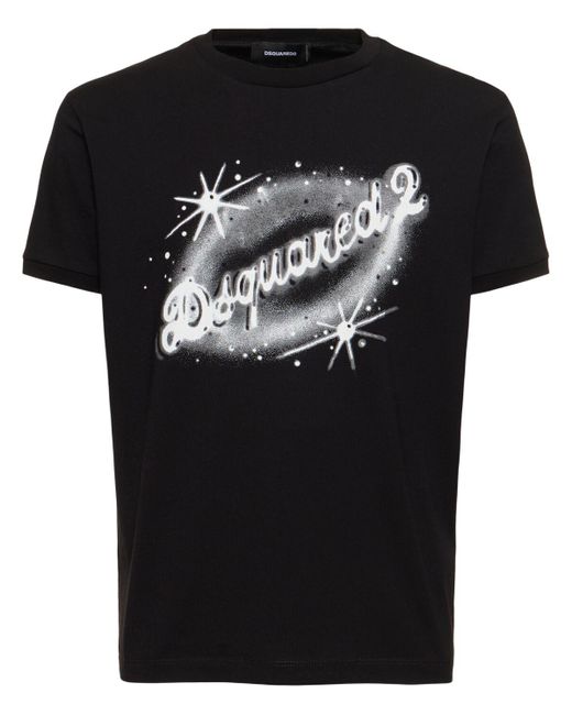 T-shirt en jersey de coton à imprimé logo DSquared² pour homme en coloris Black