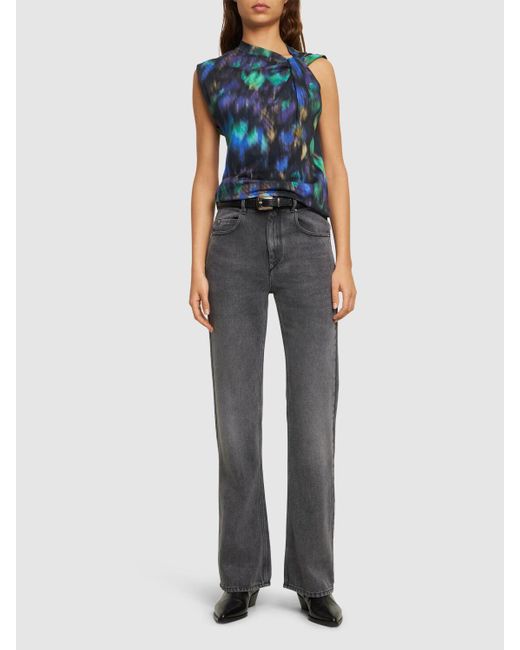 Isabel Marant Blue Nayda Printed Cotton Top W/ Knot