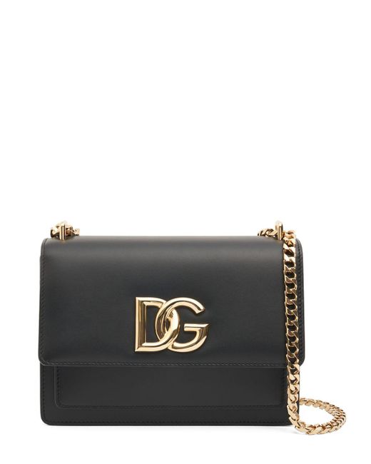 Borsa in pelle con logo di Dolce & Gabbana in Black