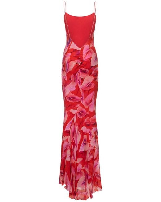 ANDAMANE Red Ninfea Printed Tech Georgette Maxi Dress