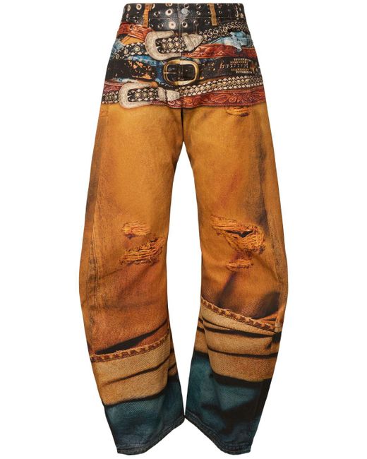 【関税込み】Acne Studios オレンジ Stacked Belts ジーンズ Acne Studios 2006M Stacked Belts Printed Jeans Orange – ESSXNYC