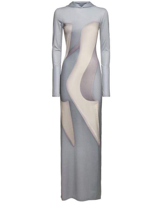 Acne Gray Printed Jersey Hooded Long Dress