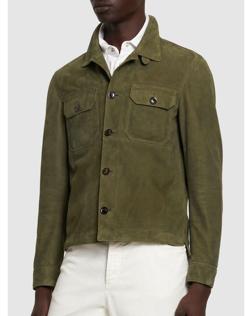 Tom Ford Green Leather-trimmed Suede Blouson Jacket for men