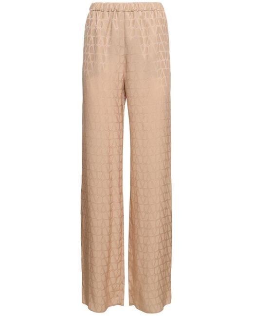 Pantalon droit en soie jacquard à logo Valentino en coloris Natural
