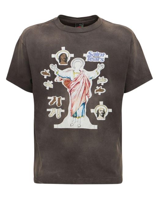 Saint Michael Black Saint Tears Printed Cotton T-shirt for men