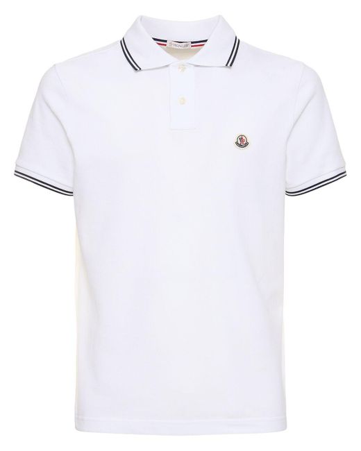 Polo in cotone con logo di Moncler in White da Uomo