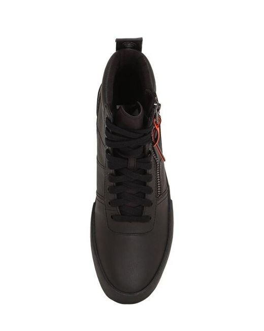 black leather high top sneakers