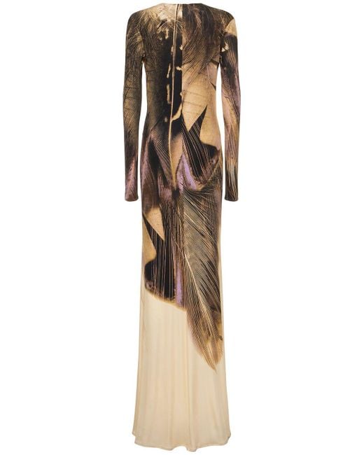 Robe longue en jersey stretch imprimé avec nœud Roberto Cavalli en coloris Metallic