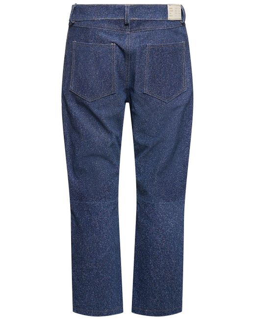 4SDESIGNS Blue Denim Effect Printed Leather Pants for men