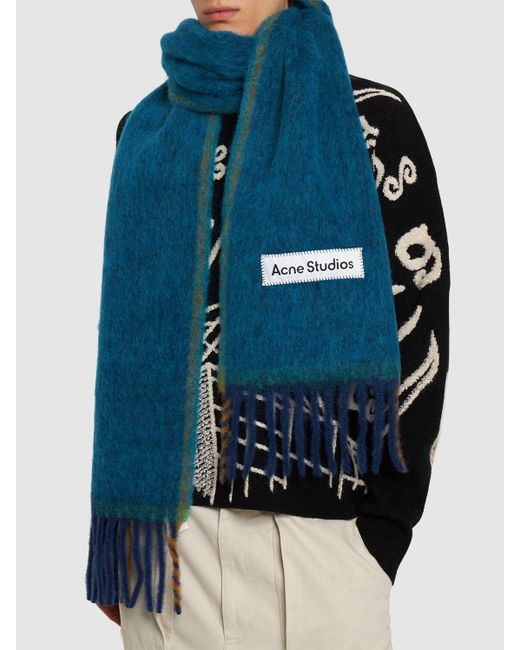 Acne Blue Vally Solid Alpaca Blend Scarf for men