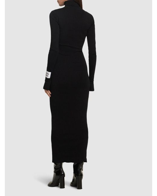 Vestido largo de algodón con cuello alto Moschino de color Black