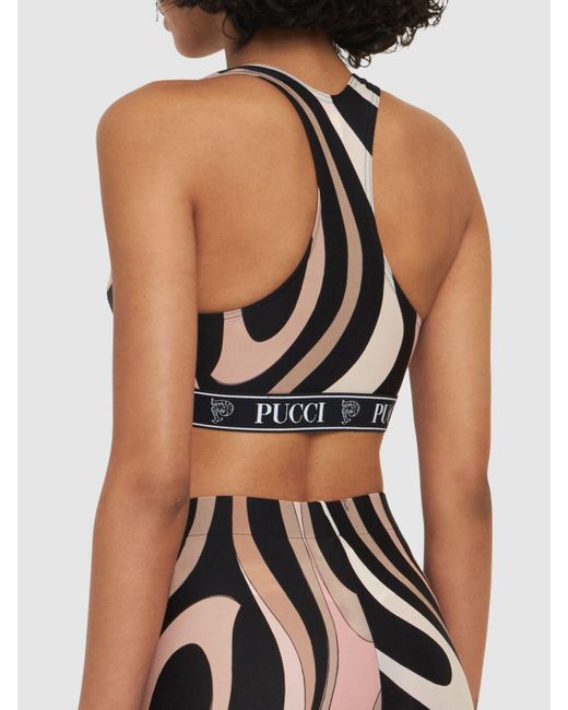 Emilio Pucci Black Donna Printed Lycra Logo Bra Top/Nude