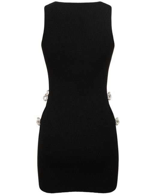 Mach & Mach Black Embellished Stretch Knit Mini Dress