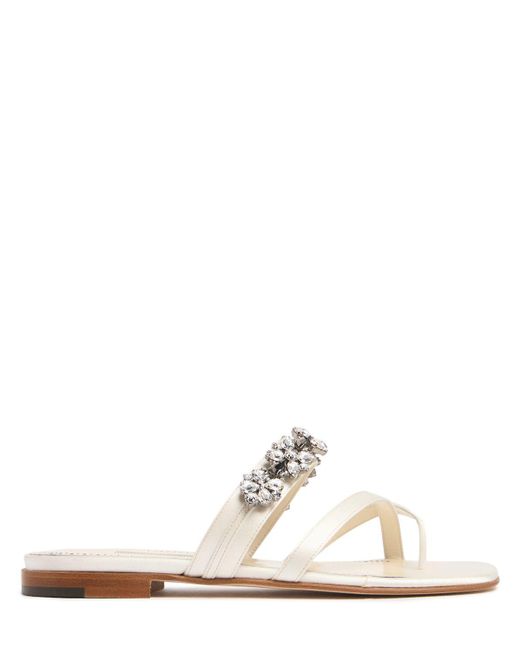 Manolo Blahnik White 10Mm Perlusa Satin Flat Sandals