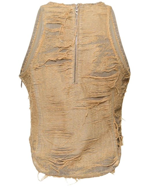 Tシャツ・カットソー DIESEL De astro fsg cotton top destroyed effect Beige Women's Top in overdyed floating-thread denim | Beige | Diesel