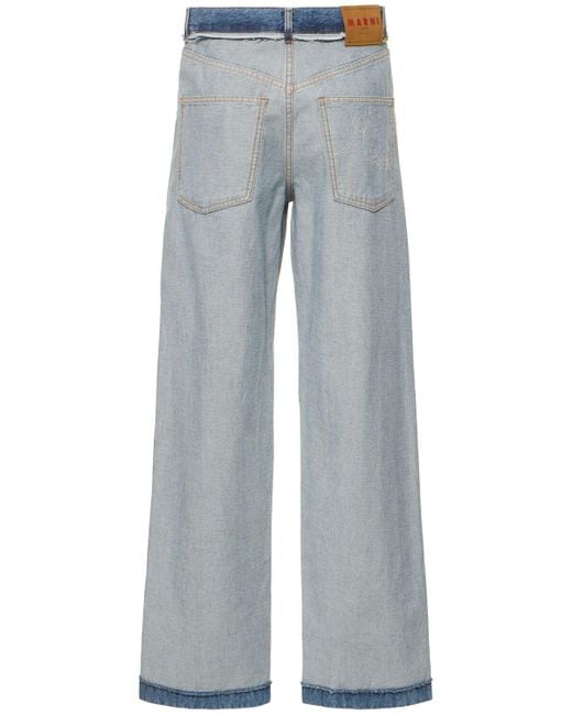 Jeans larghi in denim di cotone di Marni in Blue