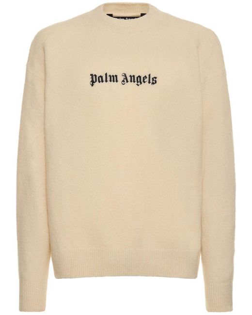 Palm Angels Wolllmischpullover Mit Logo in Natural für Herren